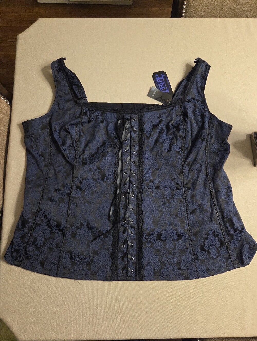 NWT Tripp Navy & Black Floral Lace-Up Corset Plus Size 6X